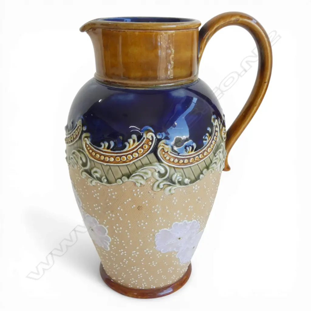 DOULTON SLATER'S LAMBETH stoneware JUG by Emma A Burrows c.1881-1889. H.215mm Image 1++