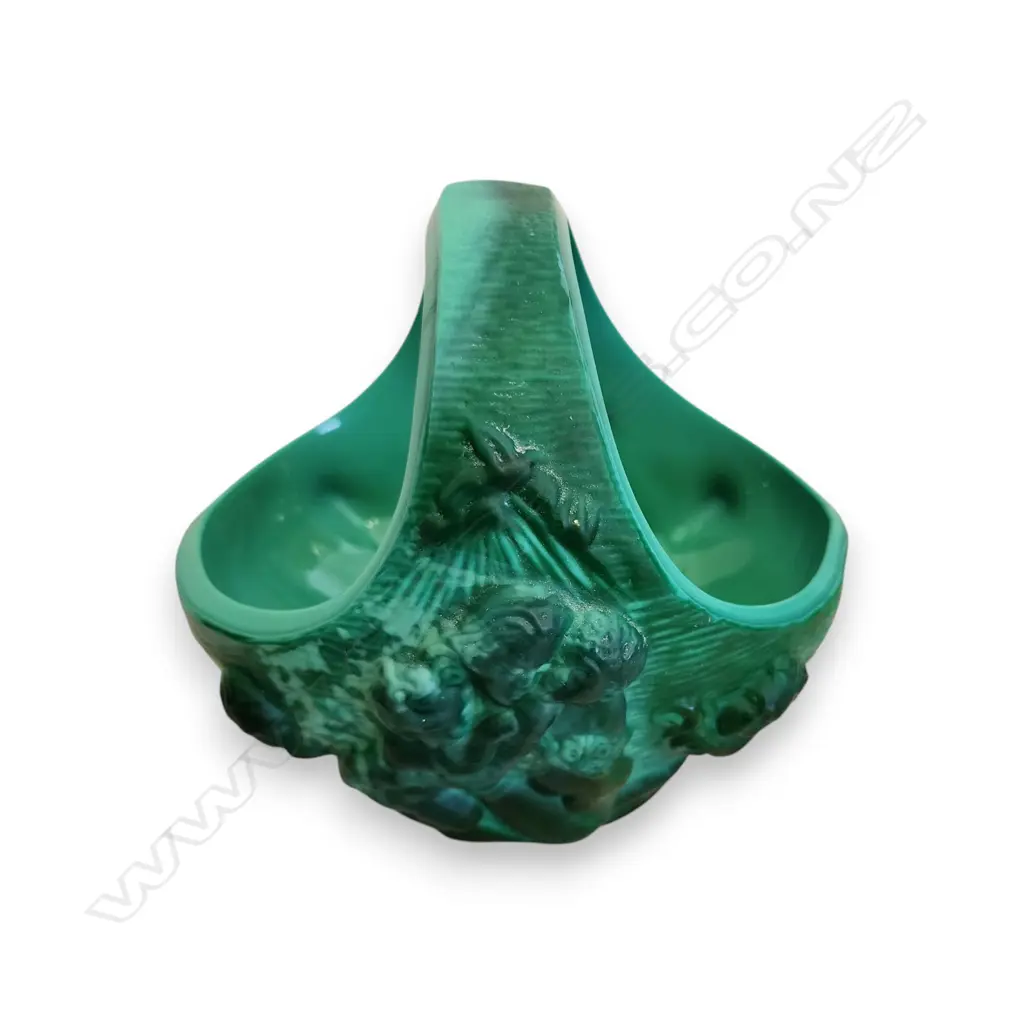 CZECH BOHEMIAN MALACHITE GLASS BASKET Image 1++