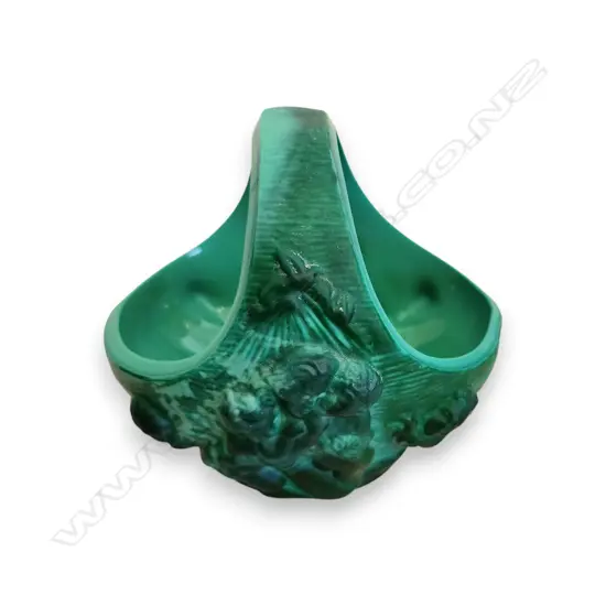 CZECH BOHEMIAN MALACHITE GLASS BASKET