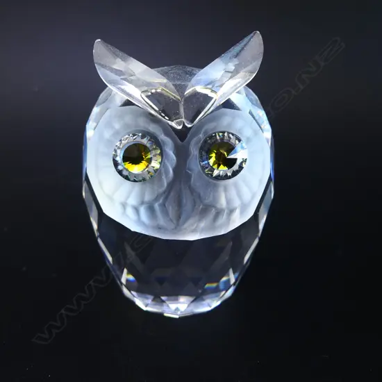 SWAROVSKI CRYSTAL OWL w BLUE/GREEN EYES, H.70mm, stamped on base