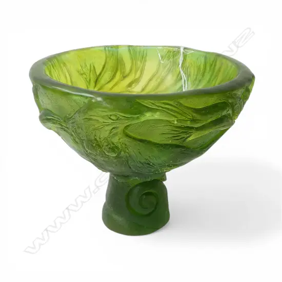 JOANNE SULLIVAN GREEN ART GLASS COMPORT H.130mm, 170mm SIGNED