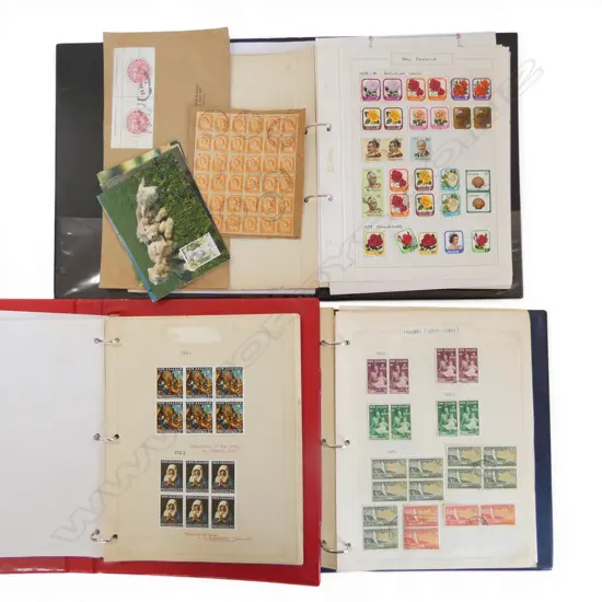 THREE VOLUMES OF NZ STAMPS IN FOLDERS - DATING MAINLY 1960S - 1990S BUT SOME EARLIER INCLUSIONS