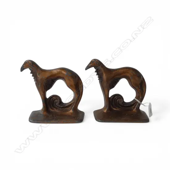 PR 1930’S ART DECO HEAVY CAST IRON GREYHOUND BOOKENDS, L.160mm, H.145mm