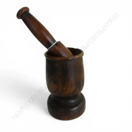VINTAGE TURNED WOOD MORTAR & PESTLE H.150mm