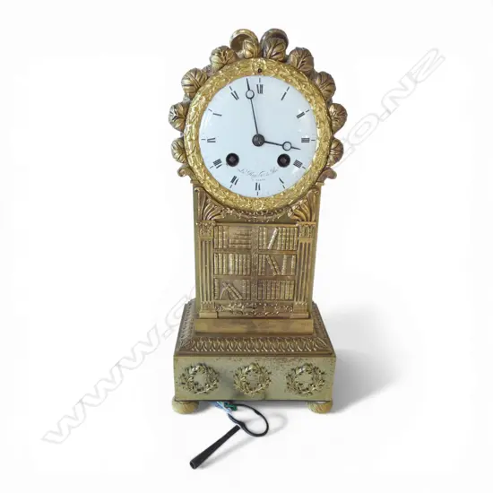 FRENCH BRASS LIBRARY CLOCK WITH KEY 300mm (H)