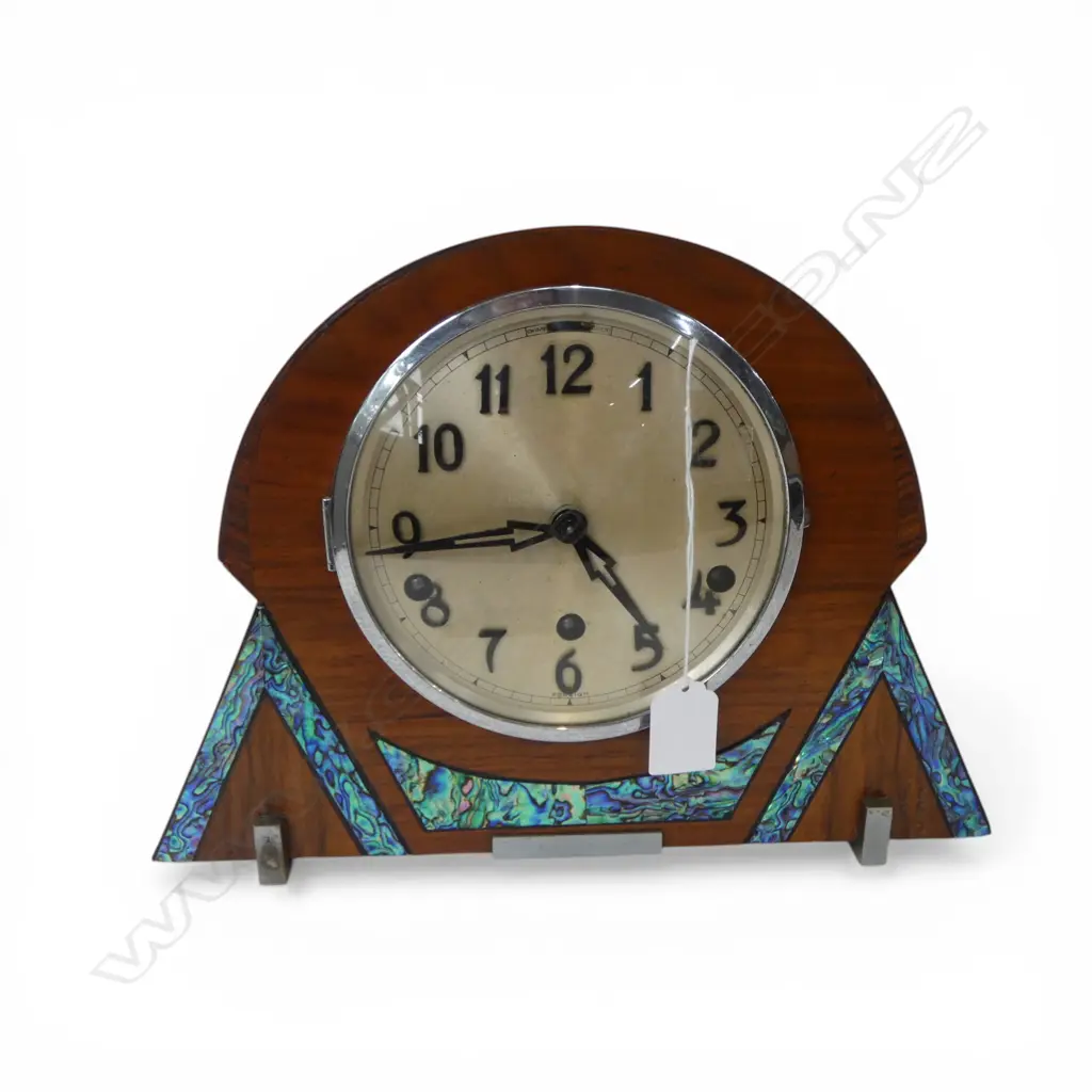 DECO MANTEL CLOCK w. PAUA DECORATION H.235mm Image 1++