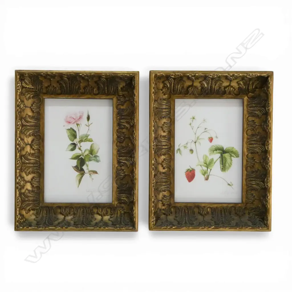 SIGNED ELLIOT, PAIR OF BOTANICAL STUDIES, DIGITAL PRINT IN ELABORATE GILT FRAMES, 460 X 370MM (OVERALL) Image 1++
