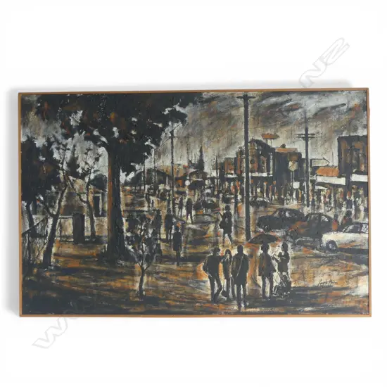 ANGELA MASON 'SUDDEN SHOWER' OIL ON BOARD 555x870mm