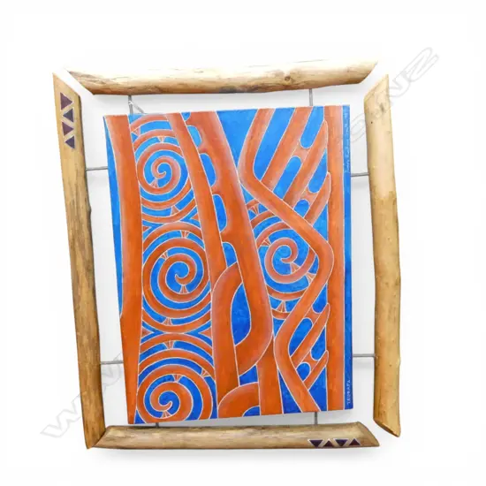 JIMMI KAIHAU SMITH 'TAURAPA' ACRYLIC ON CANVAS w. NATURAL WOOD FRAME 300x400mm