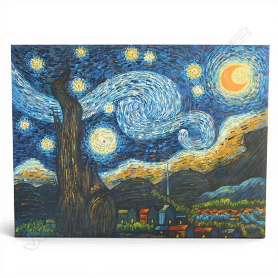 SIGNED ACRYLIC ON CANVAS AFTER VAN GOGH STARRY NIGHT 925x1220mm 