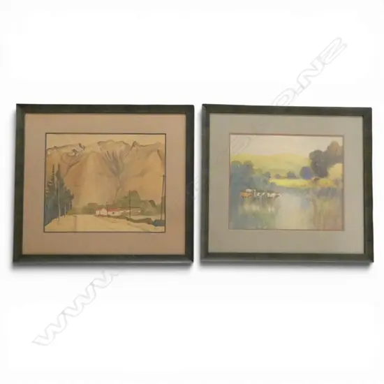 T F GALLAGHER, 'CATTLE IN A LANDSCAPE' & 'HAKATARAMEA, WAITAKI, PASTEL / W/C 340 X 420mm (pair)'