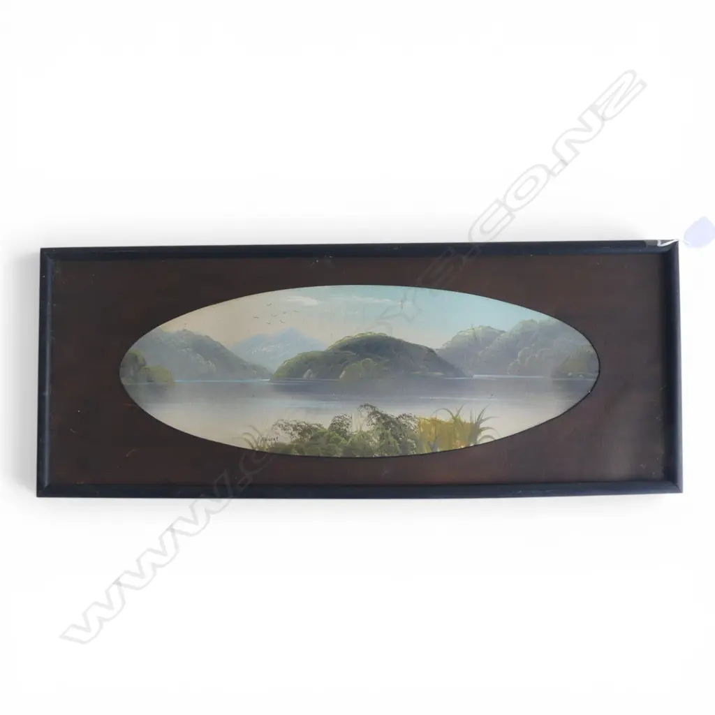 J. NESBIT, COLONIAL LAKE LANDSCAPE, OIL ON BOARD 165x470mm  Image 1++