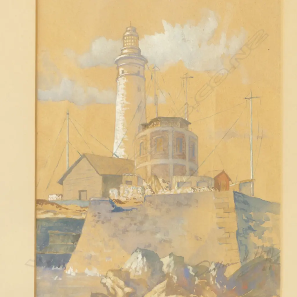 SIGNED WATERCOLOR PAINTING, LIGHTHOUSE SCENE,250 x 170mm Image 1++
