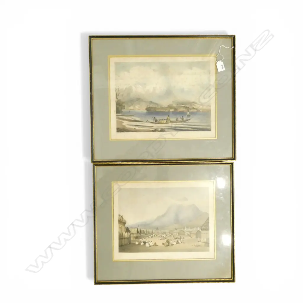 2 GEORGE FRENCH ANGAS MAORI PRINTS; TU KAITOTE THE PAH OF TE WHERO WHERO / TONGARIRO w. MOTUPOI PA 280x365mm foxing Image 1++