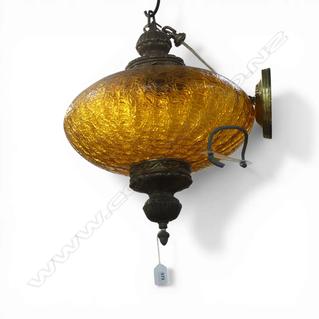 VINTAGE AMBER GLASS PENDANT LIGHT H.500mm APPROX. Image 1++