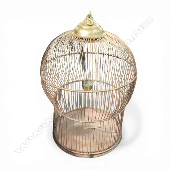 LRG VINTAGE BRASS TOPPED METAL BIRDCAGE, H.800 x Dia.500mm