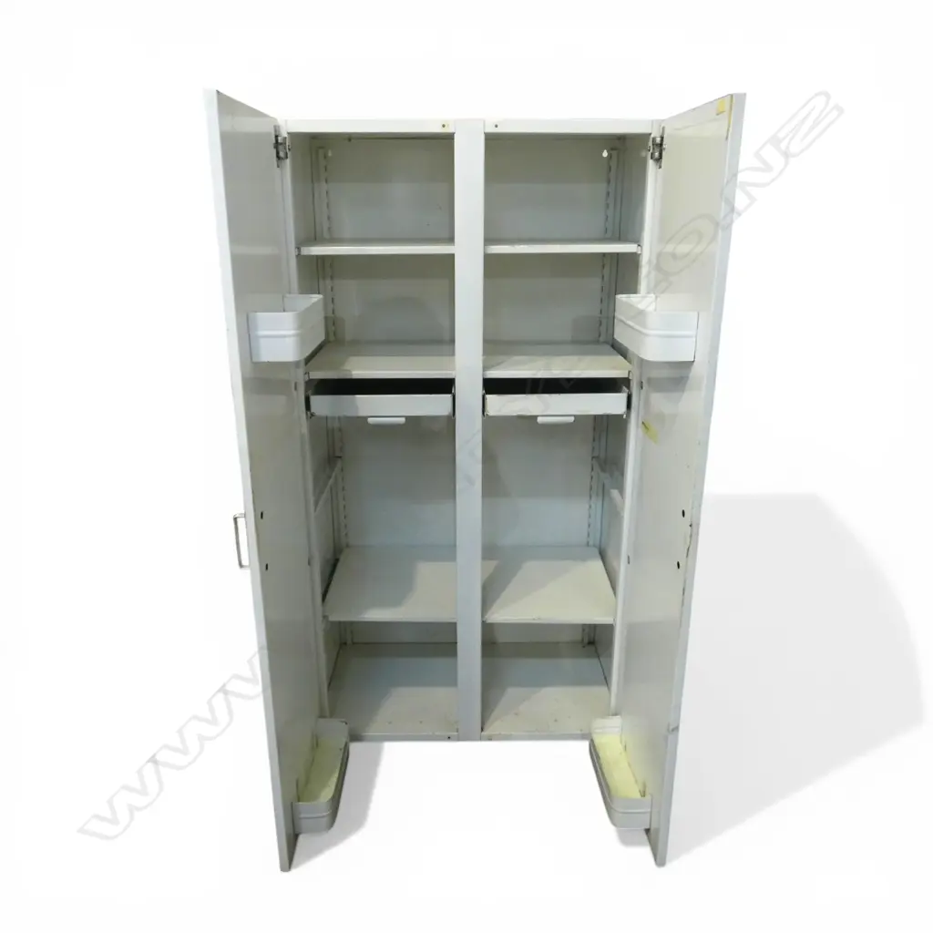VINTAGE FRENCH MID 20thC WHITE METAL CABINET with fitted interior 800x460x1630mm Image 1++