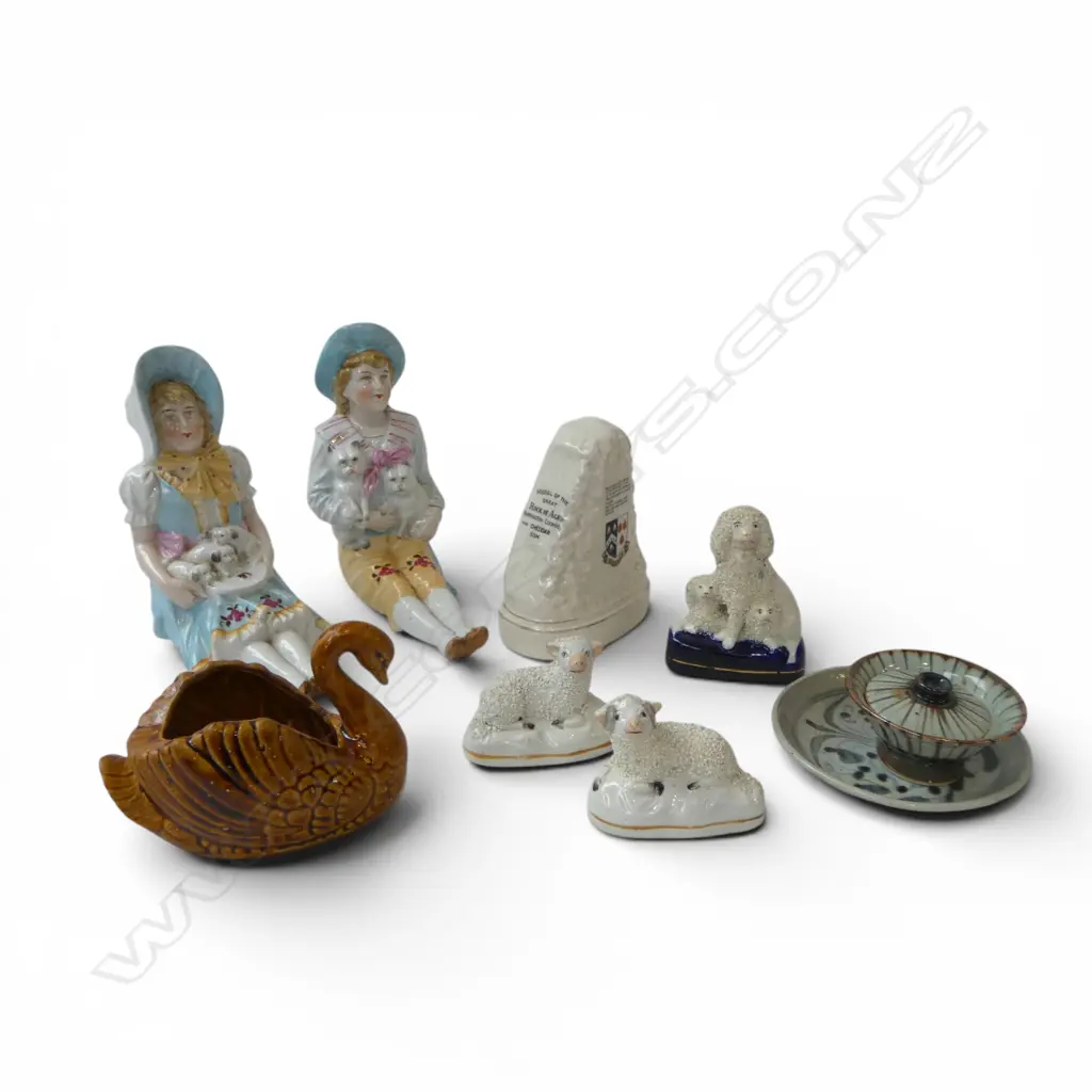 ASST. CHINA INCL. SWAN, PR FIGURES, 3 STAFFORDSHIRE ANIMALS ETC Image 1++