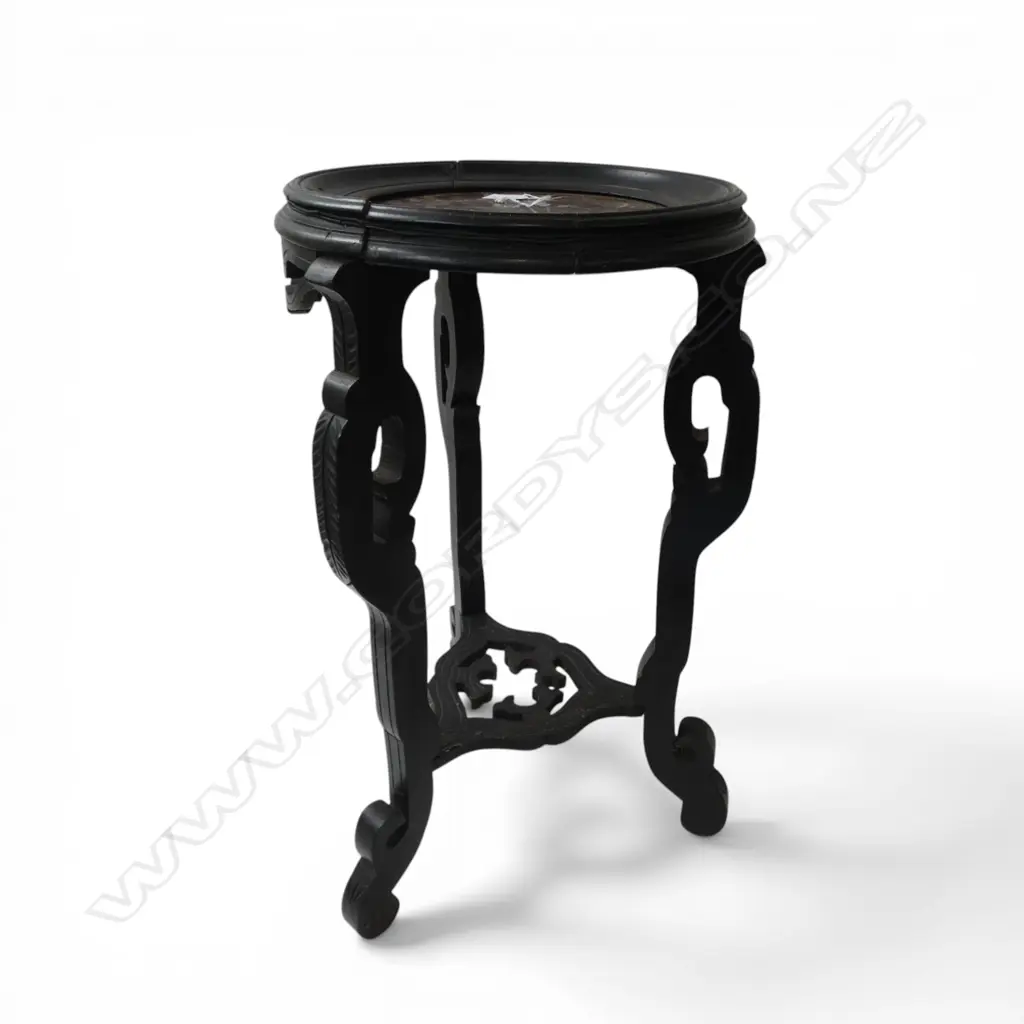 FRENCH NAPOLEONIC? EBONISED CIRCULAR MARBLE TOP PLANT STAND needs attention H.640mm Image 1++