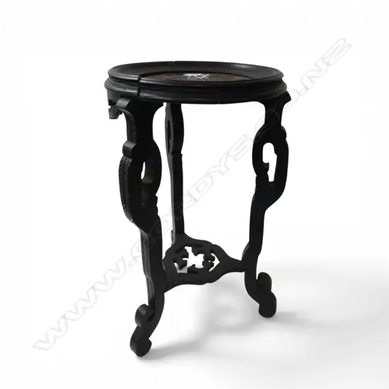 FRENCH NAPOLEONIC? EBONISED CIRCULAR MARBLE TOP PLANT STAND needs attention H.640mm