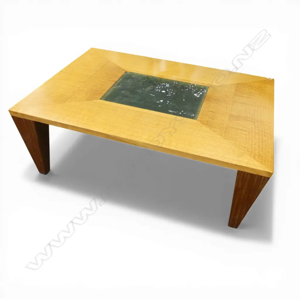 COFFEE TABLE BY TERRY NEALE FURNITURE, TOP FASTIAGATA, LEGS QUARTER SAWN WALNUT 815x1135x410mm Image 1++