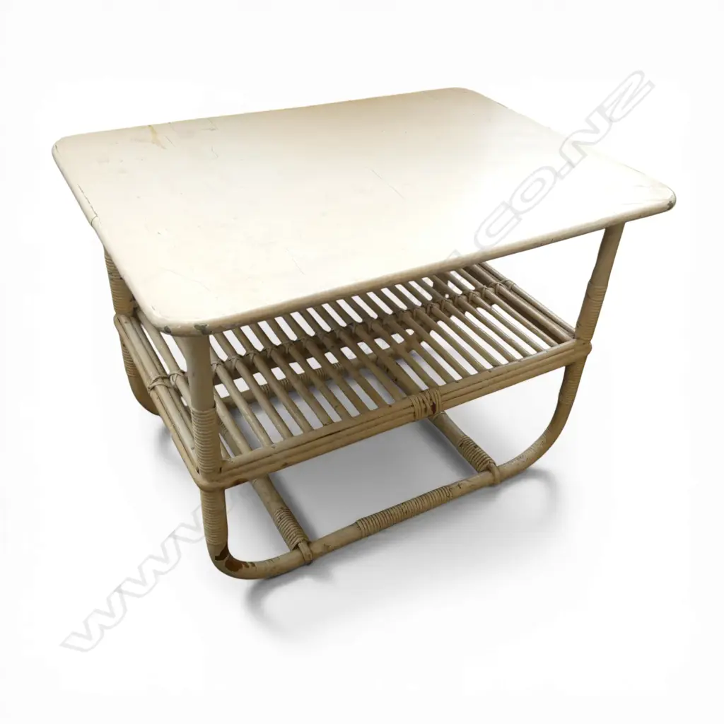 WHITE PAINTED CANE TABLE 700x490x510mm Image 1++