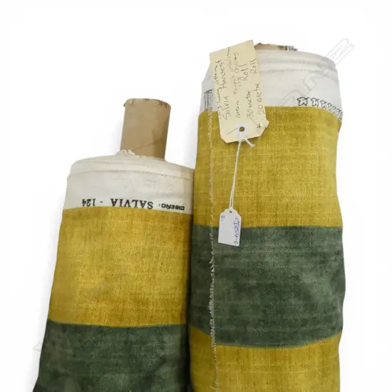 2 FABRIC BOLTS; SALVIA HARVEST, HEAVY COTTON DRAPE/UPHOLSTERY, 30M & 20M ROLLS