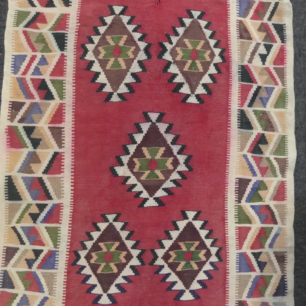 VINTAGE HANDMADE  FLATWEAVE KILIM RUNNER RUG, some wear, 930 x 2800 mm Image 1++