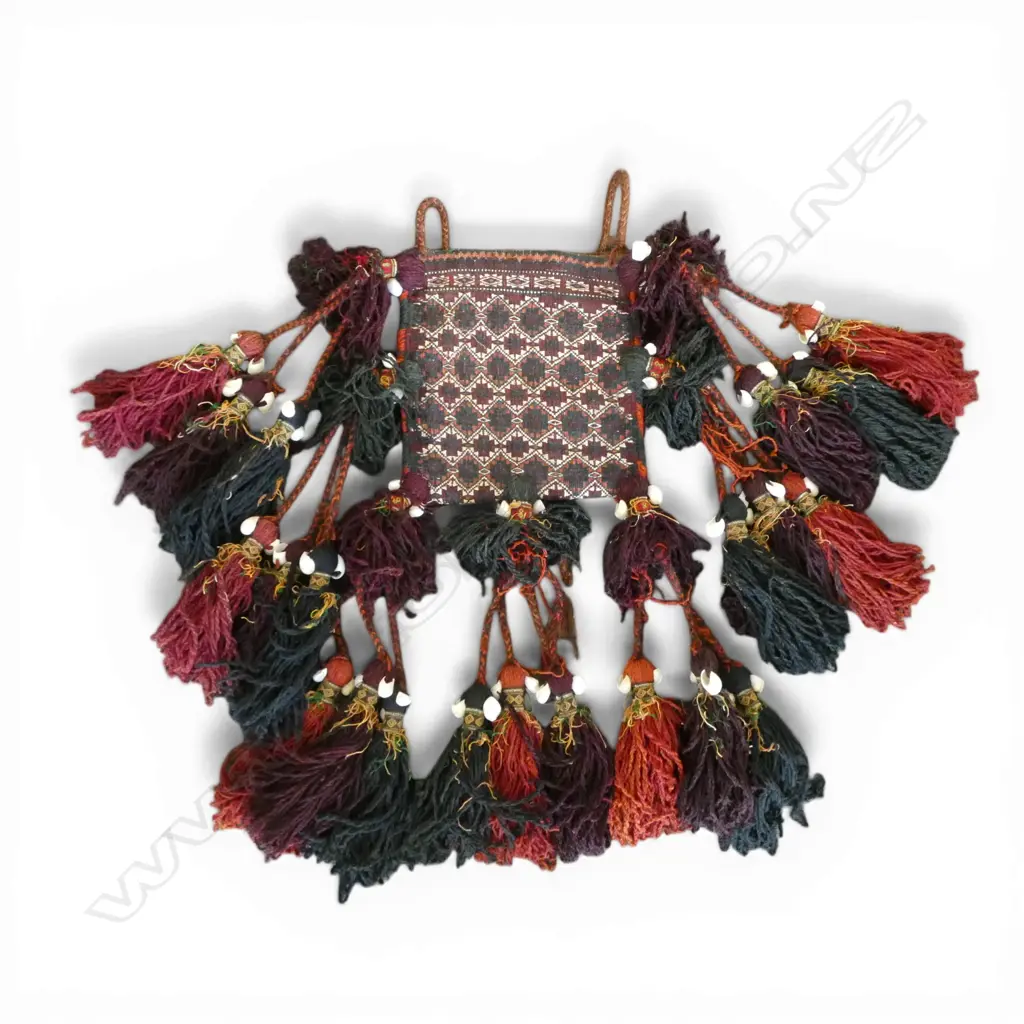 WOVEN WOOL, LEATHER & SHELL TASSLED CAMEL BAG Image 1++