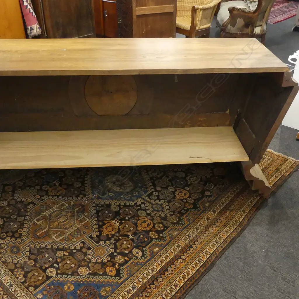 FRENCH EARLY 20thC OAK CHURCH PANELED ALTAR w. 'LAMB OF GOD & SEVEN SEALS' PANEL open back w. later shelf 1920x560x855mm Image 1++