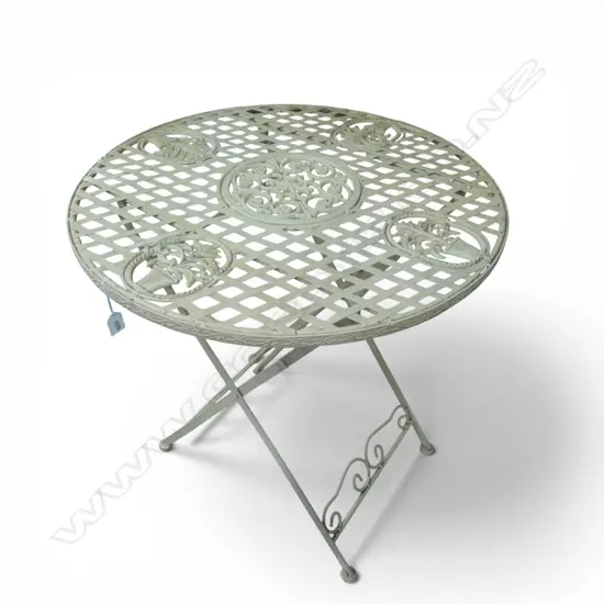 FOLDING METAL PATIO TABLE w. LATTICE TOP H.765mm, 720mm dia