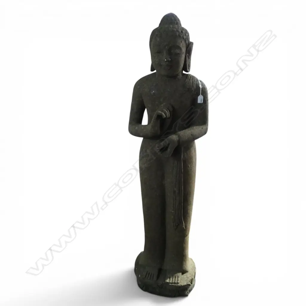 TALL CARVED STONE (COMPOSITE?) STATUE OF A STANDING BUDDHA H.1580mm Image 1++
