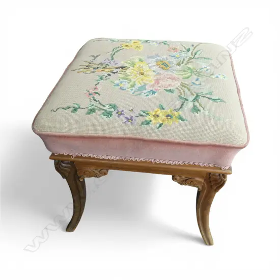 ANTIQUE STYLE STOOL WITH TAPESTRY TOP