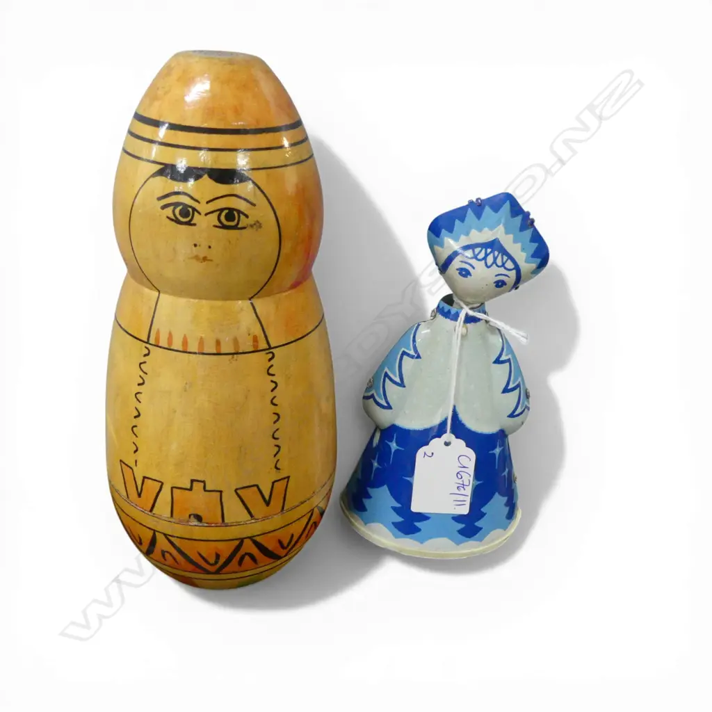 VINTAGE RUSSIAN 3 SET MATRYOSHKA DOLL H.200mm + TIN PLATE WIND UP SNOW MAIDEN H.160mm no key Image 1++