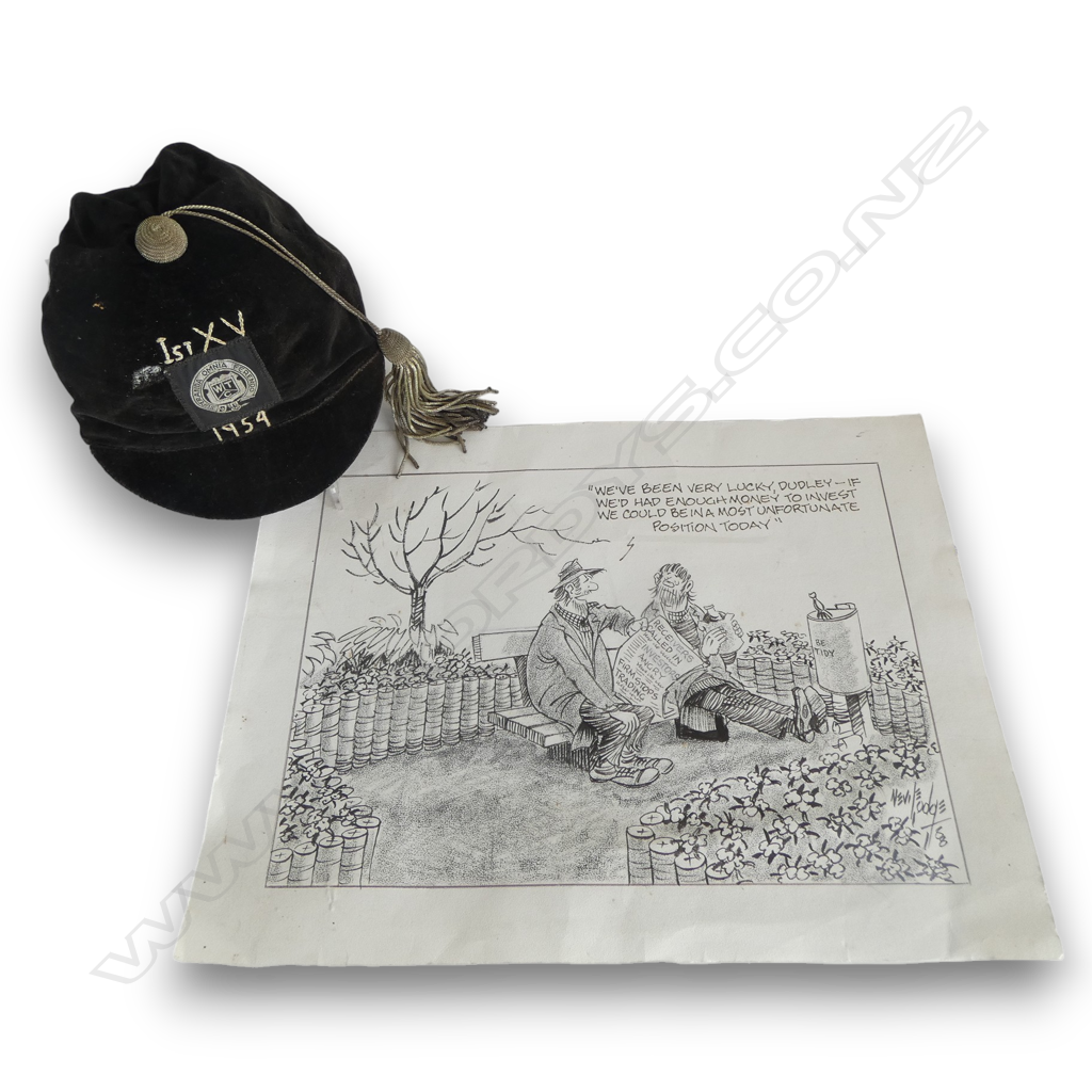 NEVILE LODGE SIDNEY CATTON + WHANGANUI CITY COLLEGE RUGBY CAP 1st XV 1954 Image 1++
