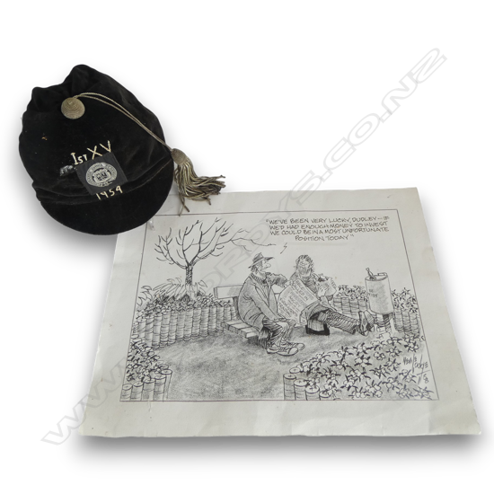 NEVILE LODGE SIDNEY CATTON + WHANGANUI CITY COLLEGE RUGBY CAP 1st XV 1954