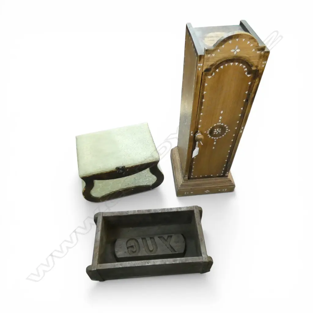 3 PCES; INLAID WOODEN CD CASE H.550mm, WOODEN MOULD, JEWELLERY BOX Image 1++