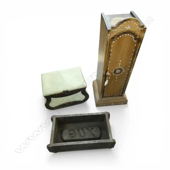 3 PCES; INLAID WOODEN CD CASE H.550mm, WOODEN MOULD, JEWELLERY BOX