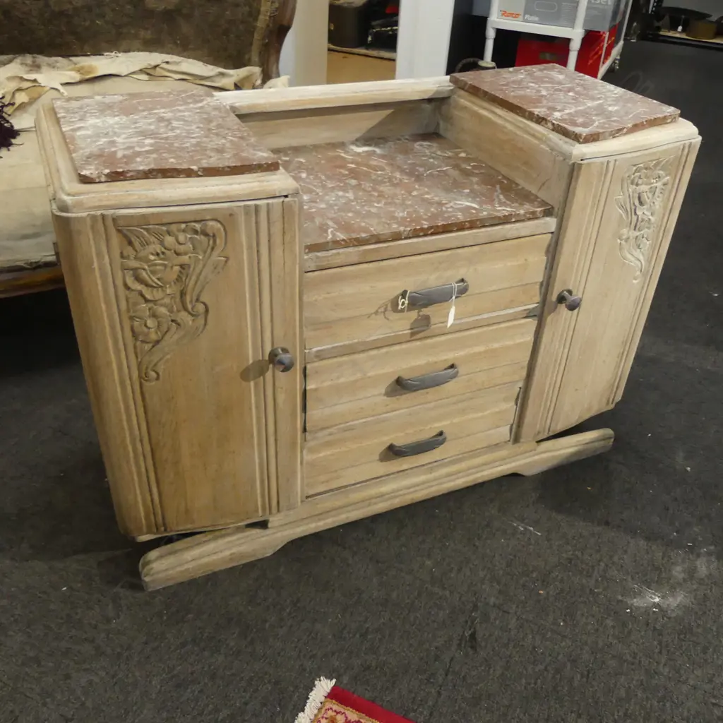 EARLY 20thC FRENCH OAK DRESSER w. marble tops 1085x460x770mm Image 1++