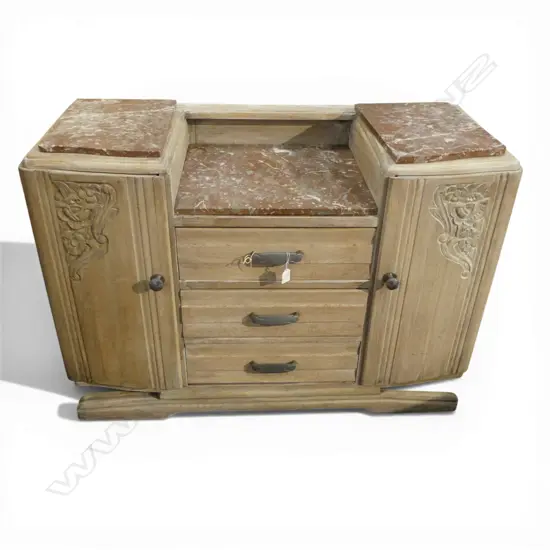 EARLY 20thC FRENCH OAK DRESSER w. marble tops 1085x460x770mm