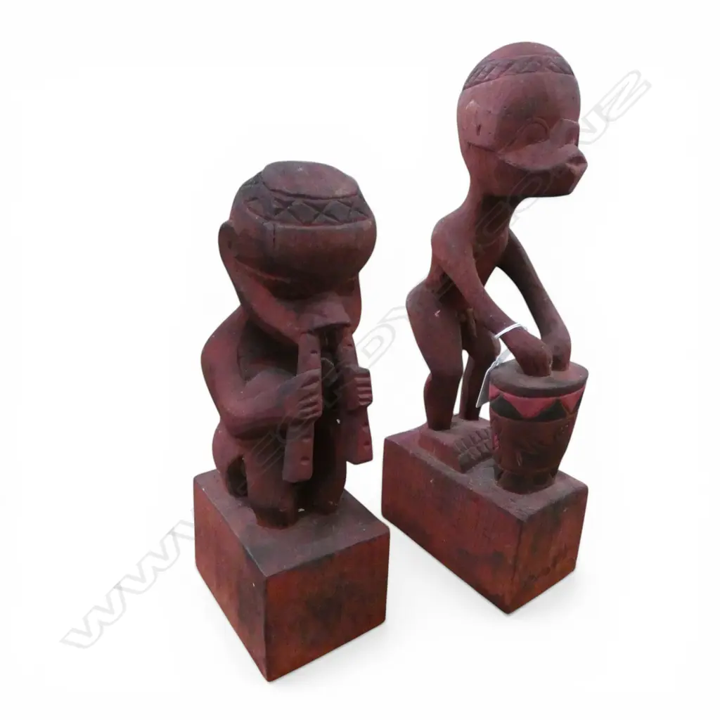 2 CARVED WOODEN AFRICAN STATUES H.360 / 280mm Image 1++