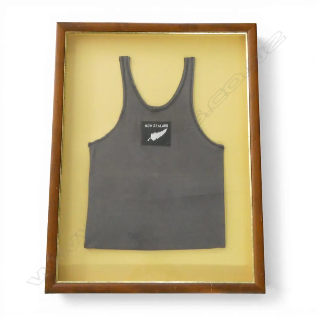 VINTAGE NZ SILVER FERN SINGLET, FRAMED 775x575mm Image 1++