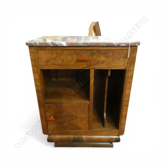 FRENCH ART DECO MARBLE TOP BEDSIDE CABINET bakelite handles 600x370x720mm