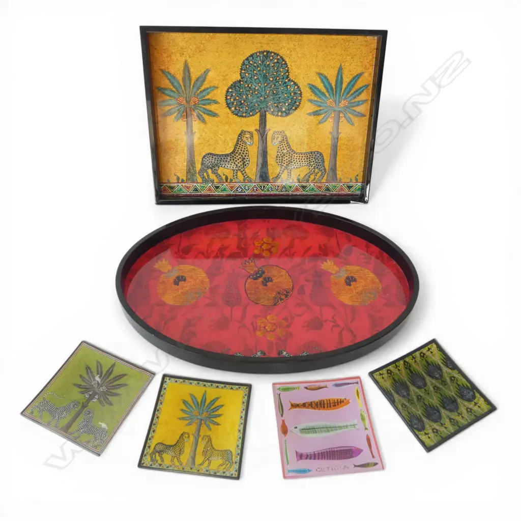 2 TRAYS BY ORTEGA SICILIA W.380mm + 4 GLASS DISHES  Image 1++