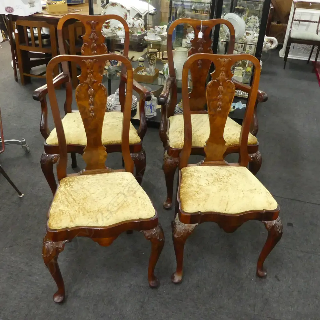 4 QUEEN ANNE STYLE MAHOGANY CHAIRS (2 ARE CARVERS) BY H. PANDER & ZONEN Image 1++
