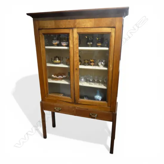 FRENCH GLAZED BOOKCASE on later stand, old borer 1175x350x1945mm