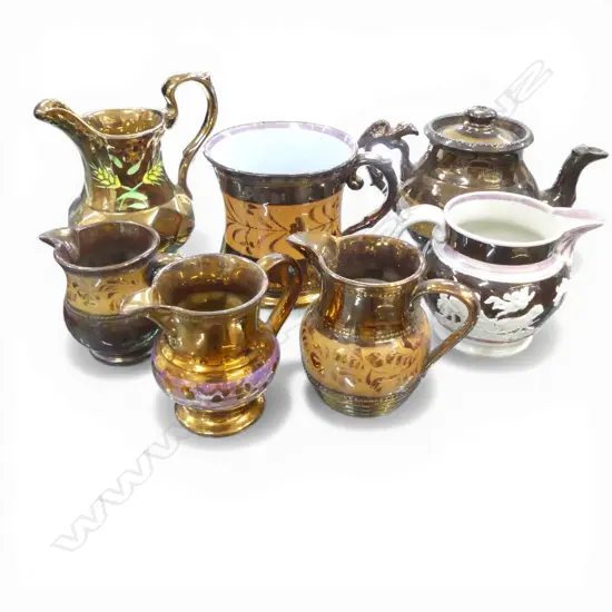 7 PCES LUSTRE WARE; 5 JUGS, TEAPOT & MUG AF