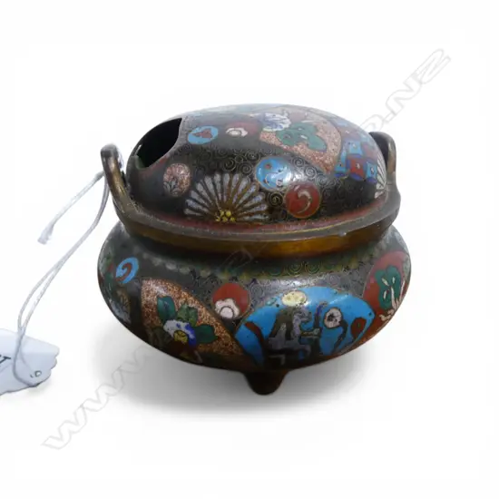 JAPANESE CLOISONNE INCENSE BURNER H.70mm chip to base