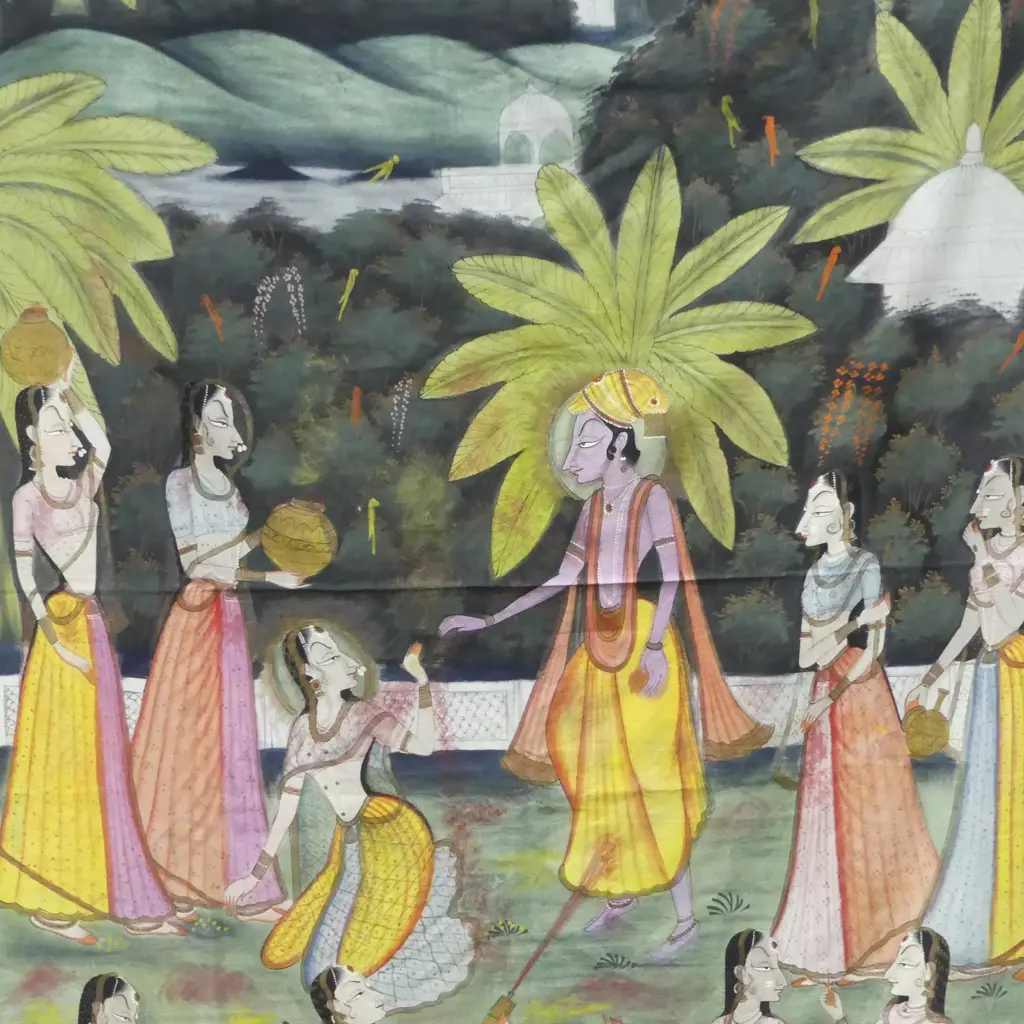 LRG VINTAGE INDIAN PAINTING on CALICO H.1900mm x 1220, ex estate artist Roy Dalgarno Image 1++