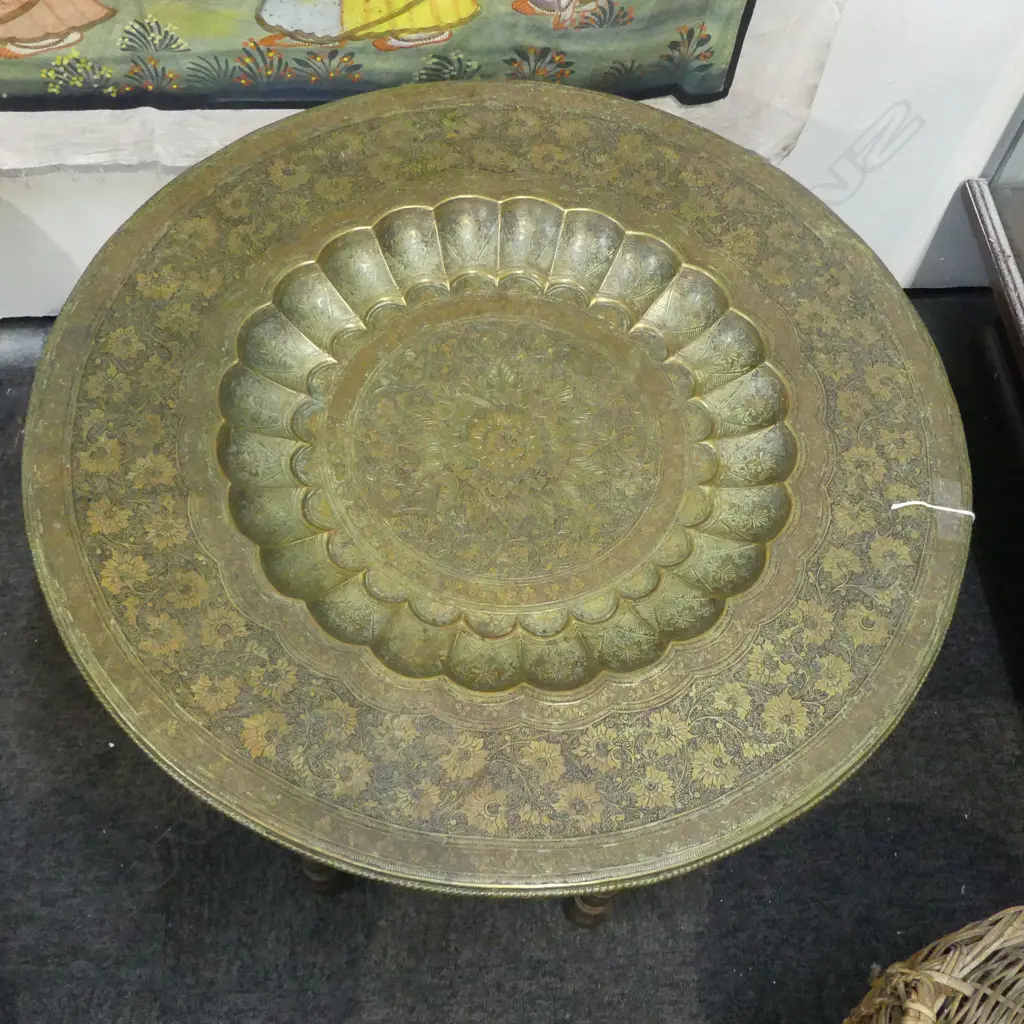 MIDDLE EASTERN / MOORISH BRASS TRAY SIDE TABLE 620mm dia Image 1++
